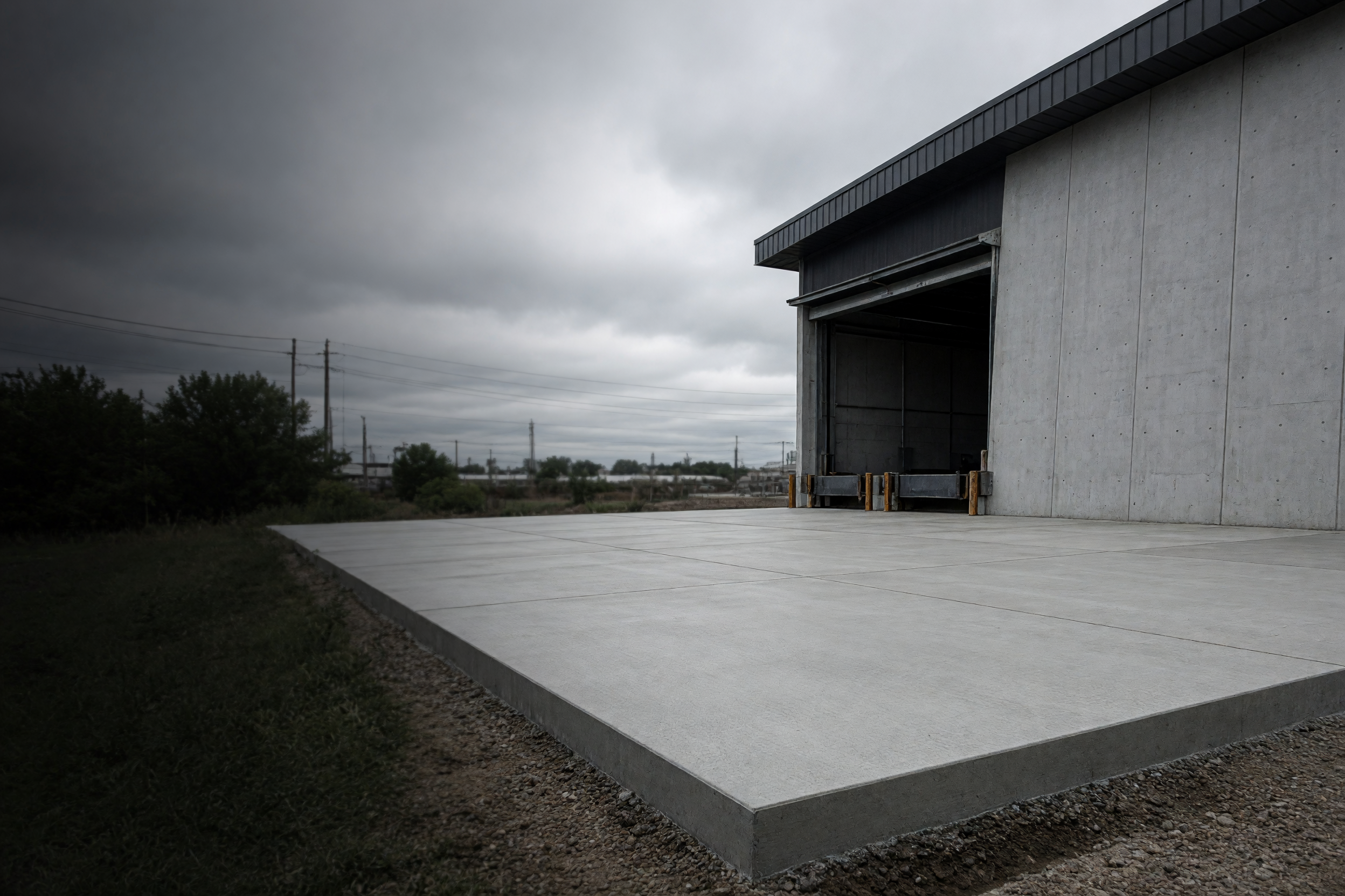 Commercial concrete pavement beside a Des Moines business