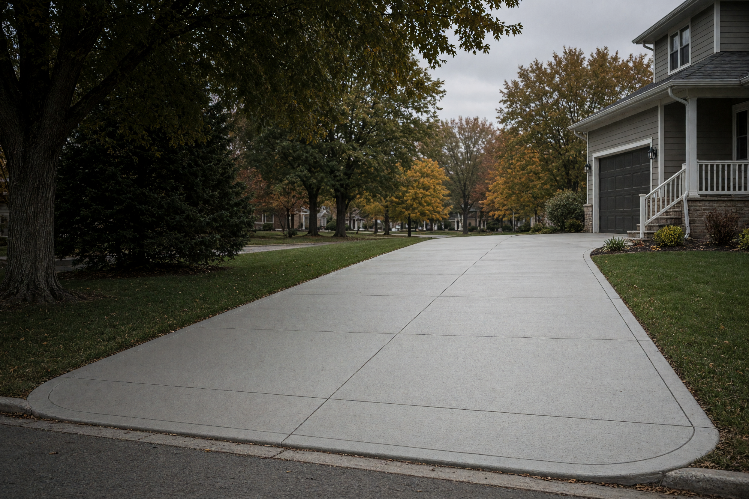 Concrete driveway leading to a home in an established Des Moines neighborhood