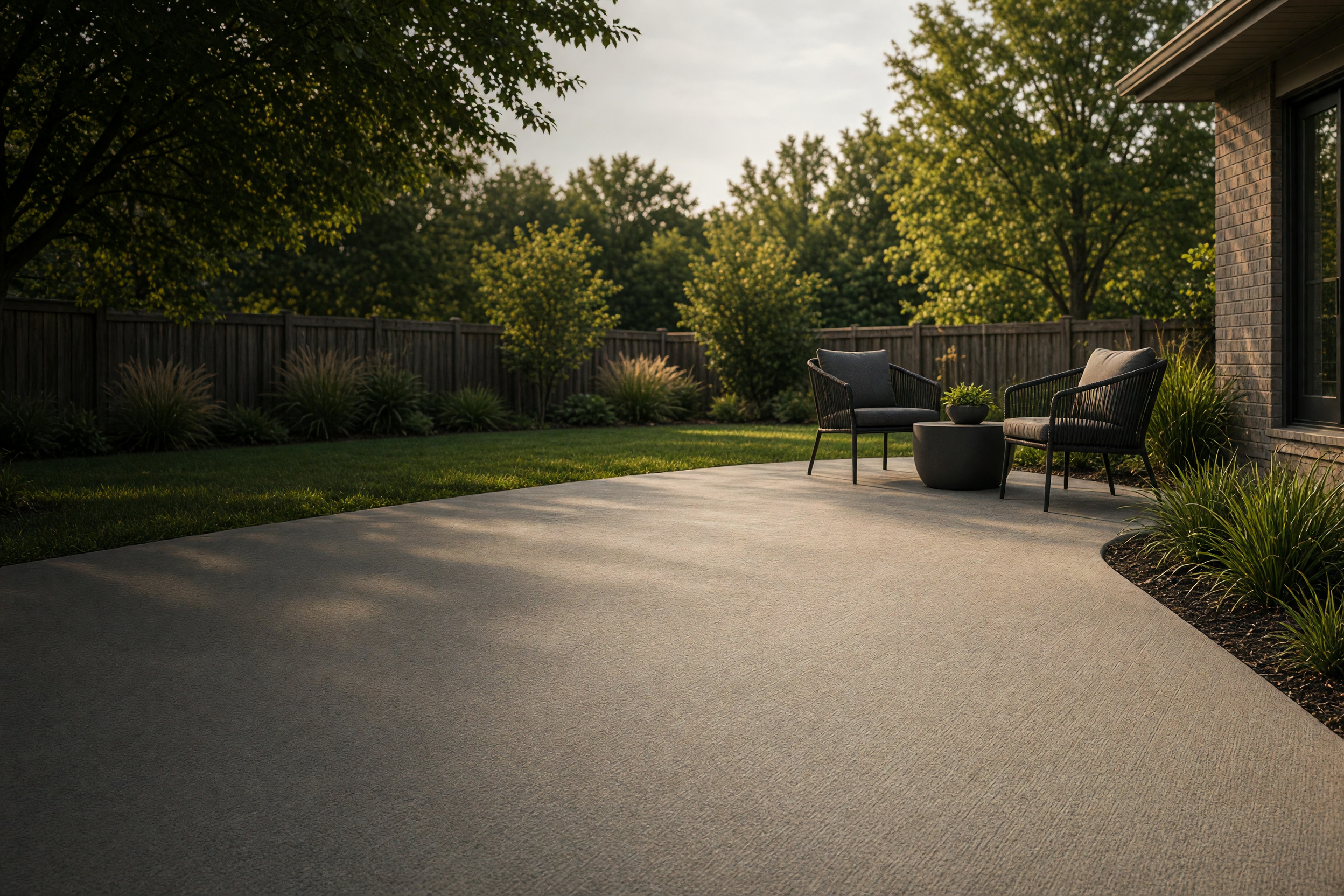 Finished concrete patio beside a Des Moines home